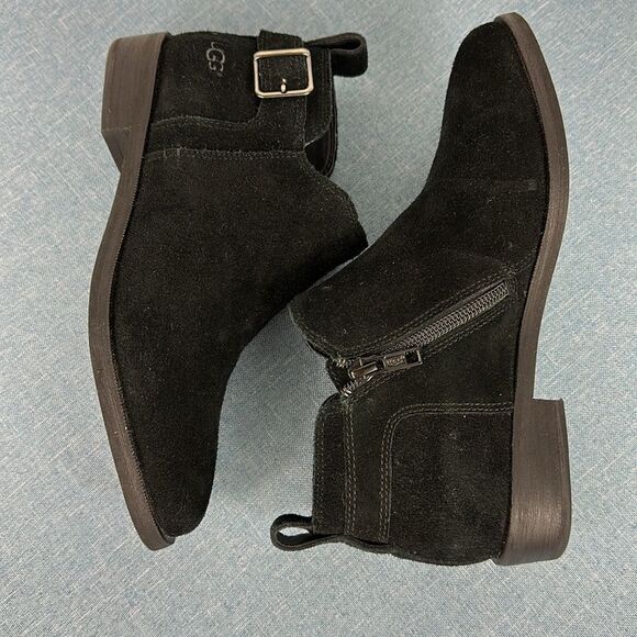 UGG Black Suede Zip Up Waterproof Ankle Boots Size 6 - Picture 4 of 7